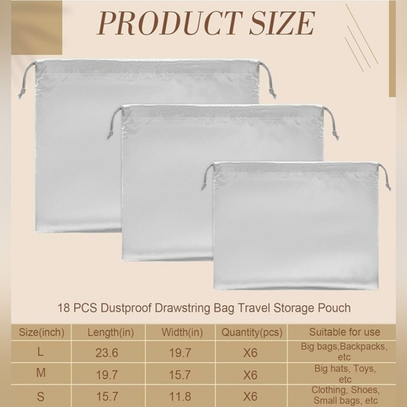 Dust Bags- 18 Silver Satin Draw String Dust Bags In 3 Different Sizes. New - Picture 2 of 2